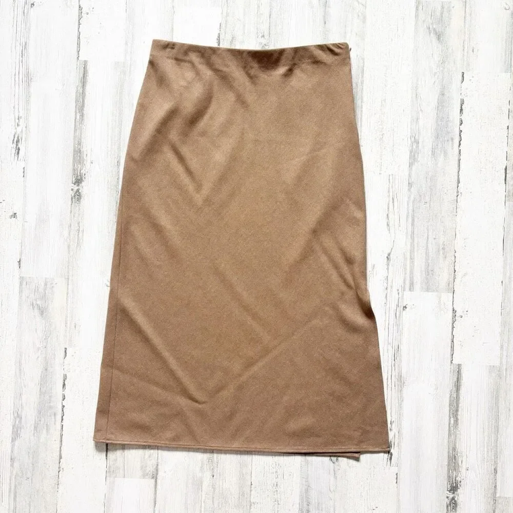 Vince Women's Brushed Flannel Side Slit Slip Skirt Size 12 Taupe - Picture 2 of 4
